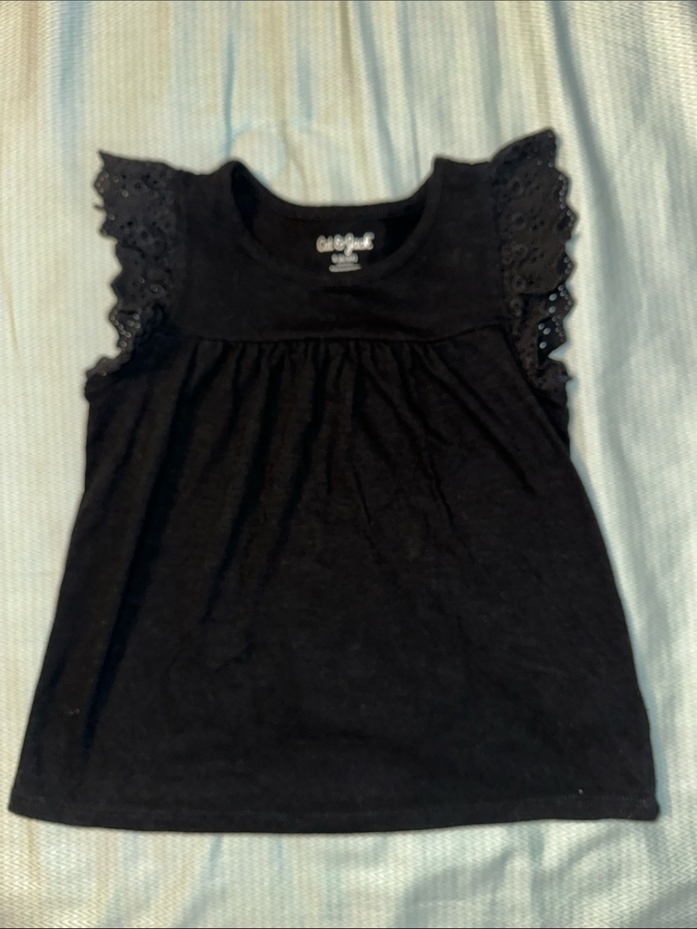 Cat & Jack Black Eyelet Flutter Sleeve Tank